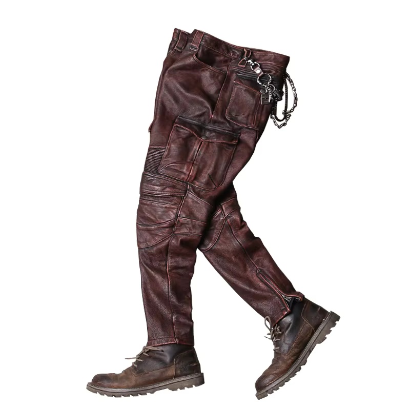 Leather Work Pants - 2022 Vintage Braun Männer Biker der