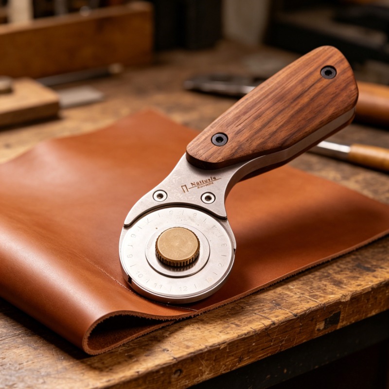 Leatherwork Roller - Vollmetall-Rollenschneider mit Holzgriff Austauschbare Klinge Geradliniges