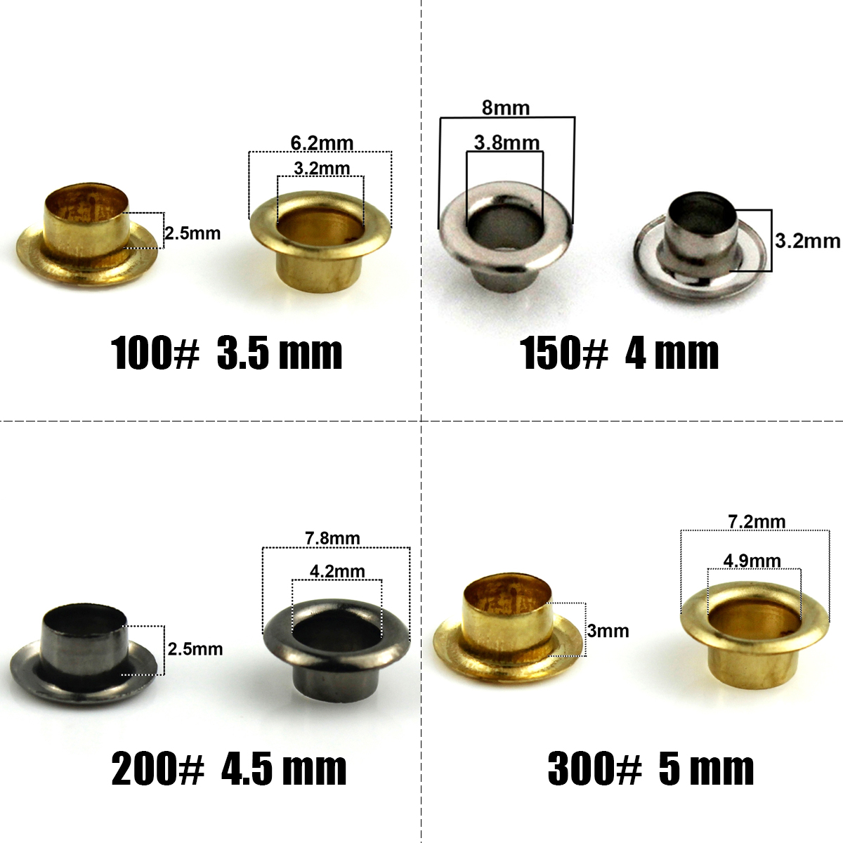 Leatherwork Eyelets - 100 Sets 4mm Messingösen mit Unterlegscheiben,