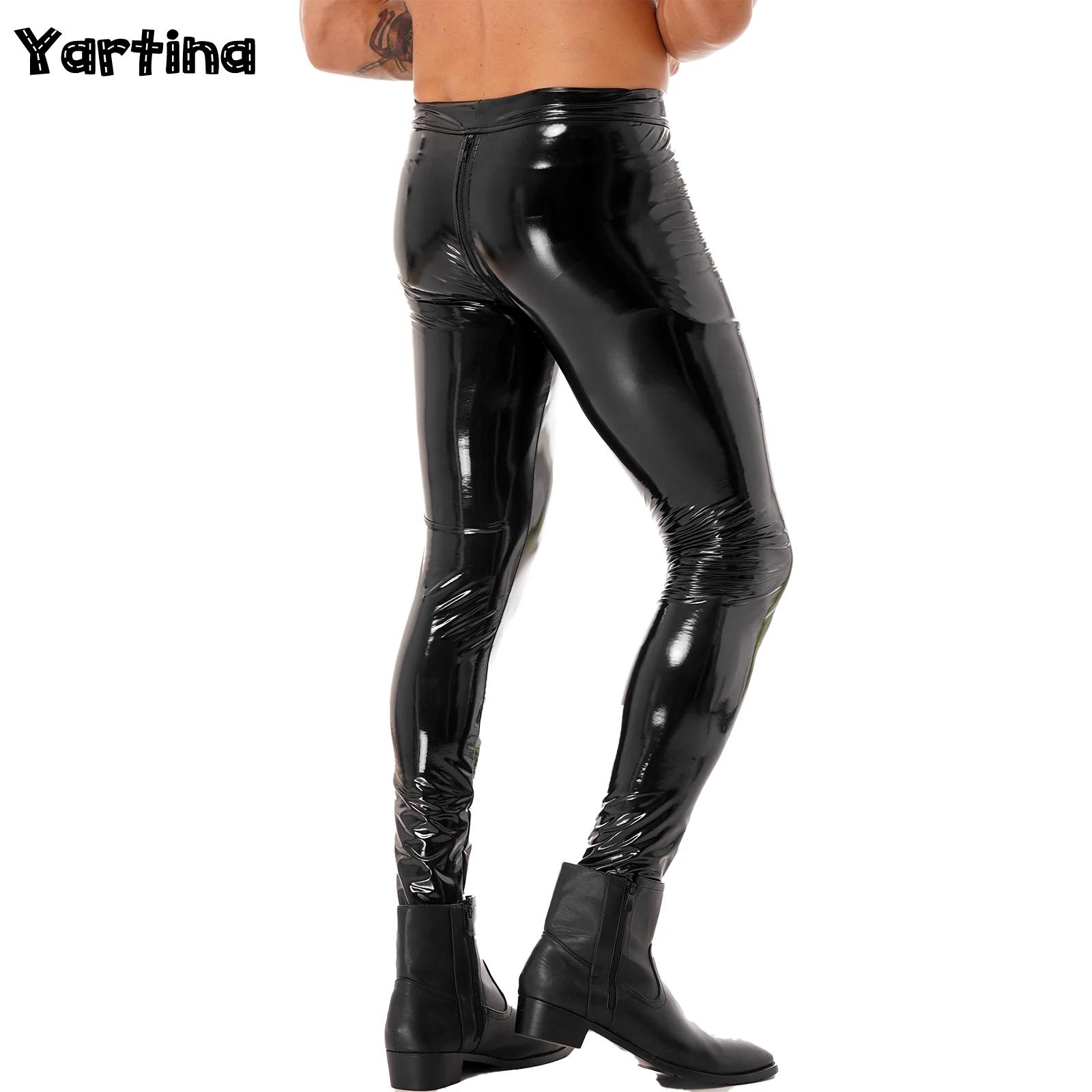 Leather Work Pants - Herren Zwei-Wege-Reißverschluss im Schritt, Clubwear, Lackleder,
