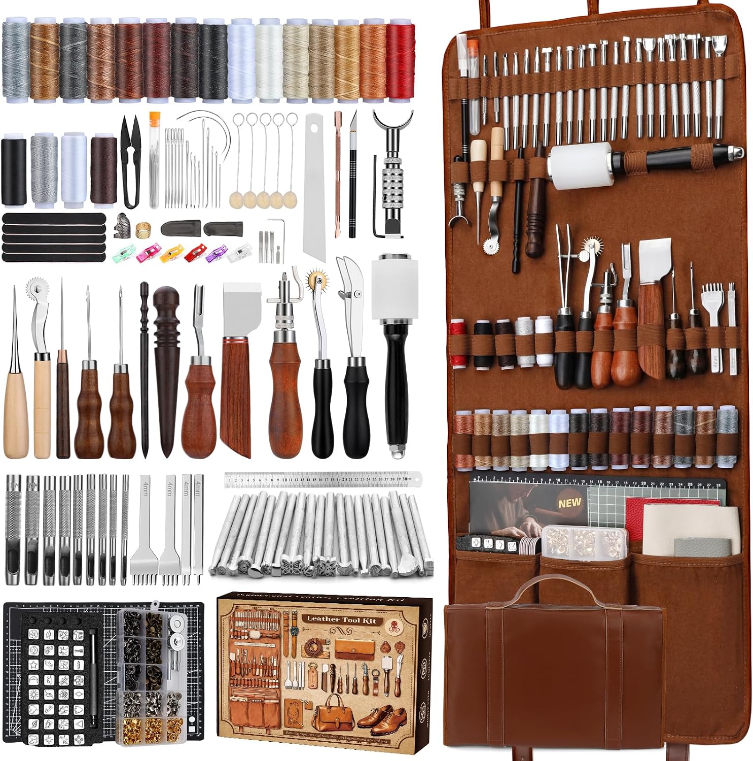 Leatherwork Tool Kit - Lederbearbeitungs-Set, Lederwerkzeuge und Bastelset mit Maßgefertigter